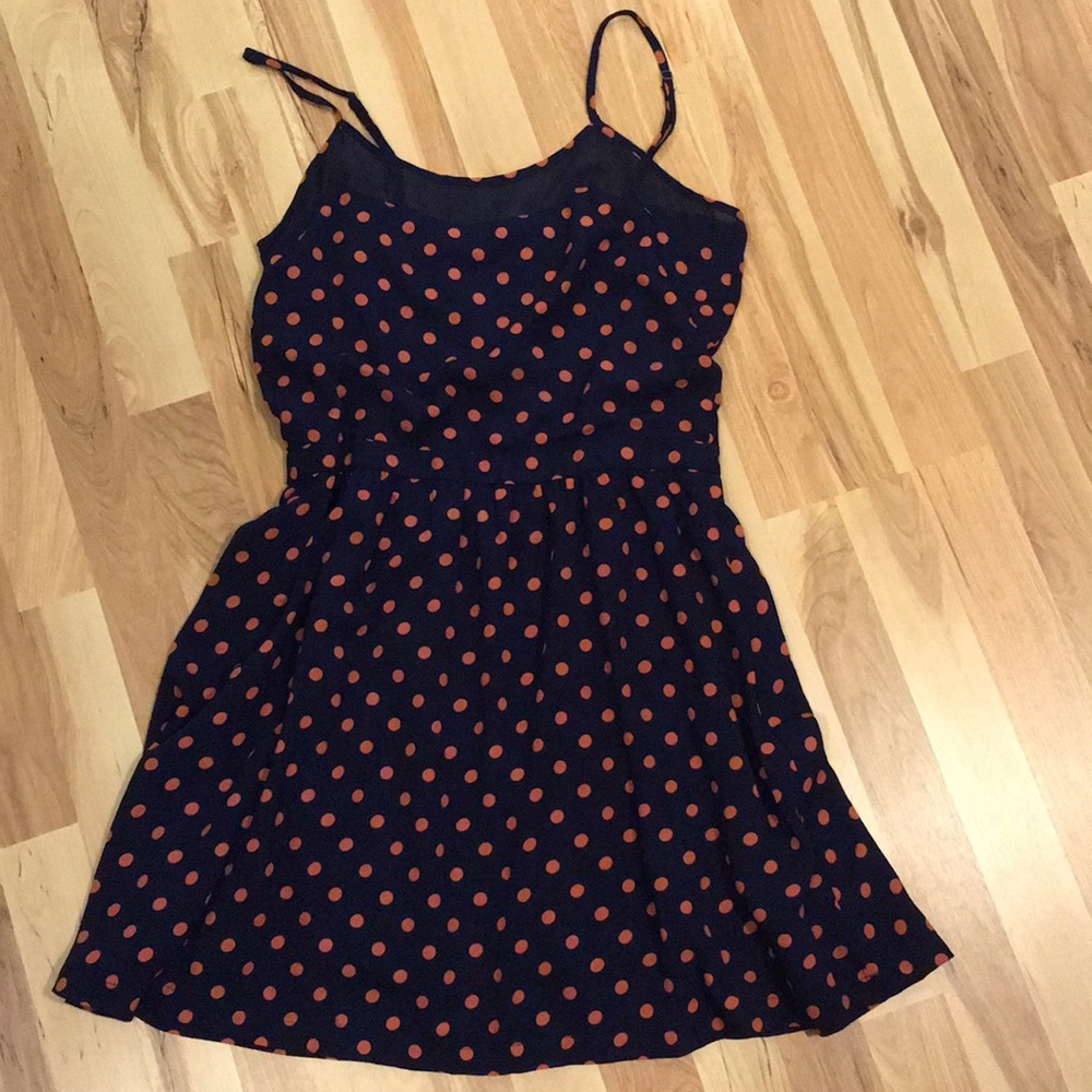 Navy & salmon polka dot dress